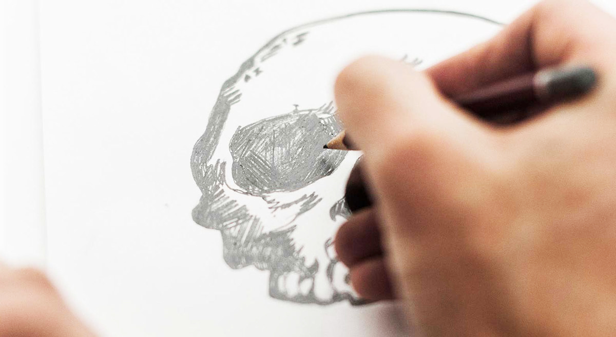 cosmicball Thomas Schär drawing skull